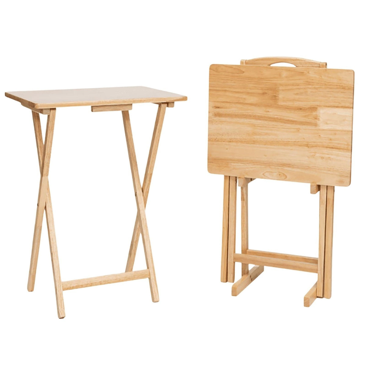 Folding Trays W/Storage Rack 2 Tray Table 3-Piece Set, Natural