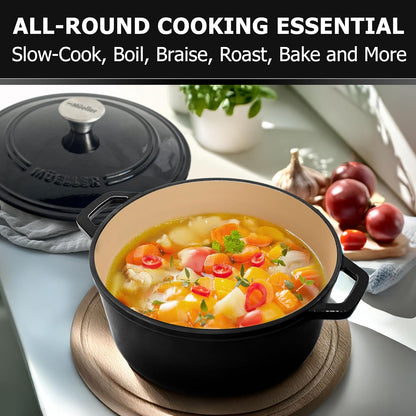 Enameled Cast Iron Dutch Oven Casserole W/Lid, 6 Qt - Black