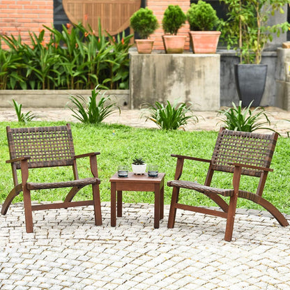 Patio Furniture 3 Pcs Set Solid Wood Frame Chair Coffee Table Set