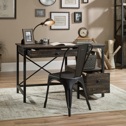 Desk Steel Metal Wood Two Drawers & Open Shelf Pedestal Desk