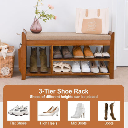 Entryway Bamboo 2 Tier Shoe Rack Bench W/Hidden Drawer Organizer