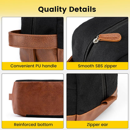 Water Resistant leather Shaving Bag Hanging Kit Toiletry Bag - Black