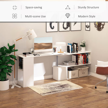 L-Shaped Computer Desk Modern Rotating Corner Workstation, White