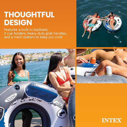 Inflatable Single Person Tube W/Backrest Cupholder Raft