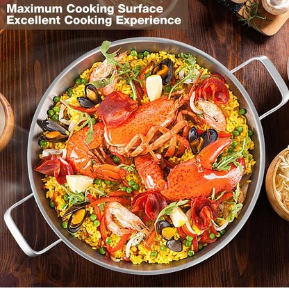 Paella Pan W/Lid Tri-Ply Stainless Steel Large Skillet, 13.5"