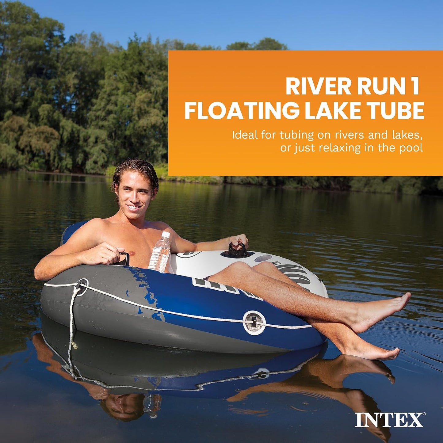 Inflatable Single Person Tube W/Backrest Cupholder Raft