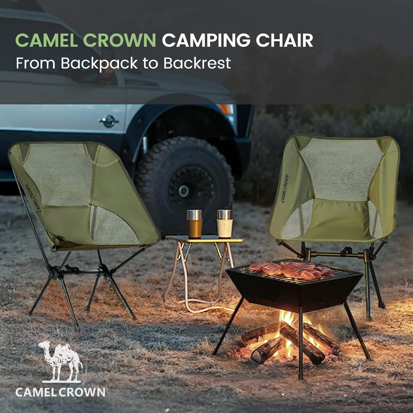 Portable Folding Chair Camping Backrest Lounge Chair -Green
