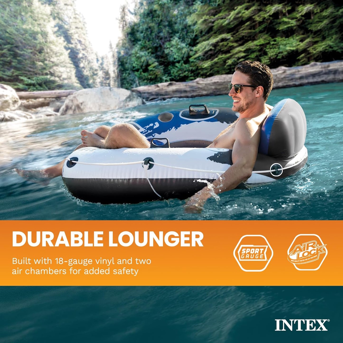 Inflatable Single Person Tube W/Backrest Cupholder Raft