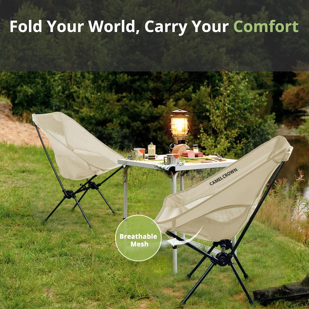 Portable Folding Chair Camping Backrest Lounge Beach Chair, White