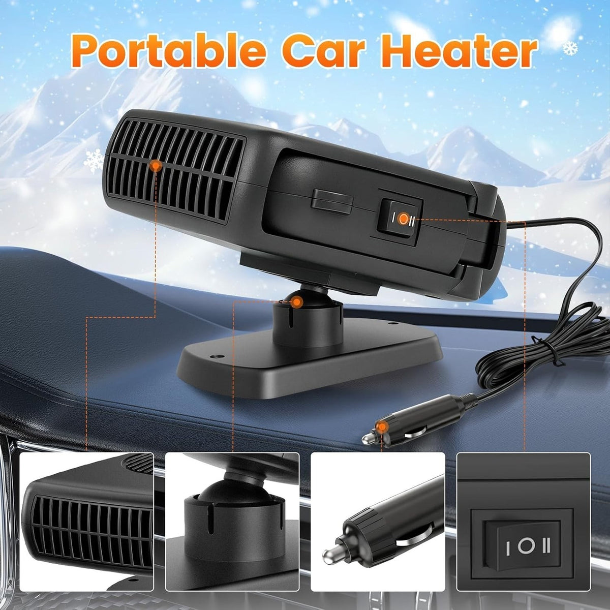 Portable Car Heater 12V Defroster 200W Defogging Car Fan Heater