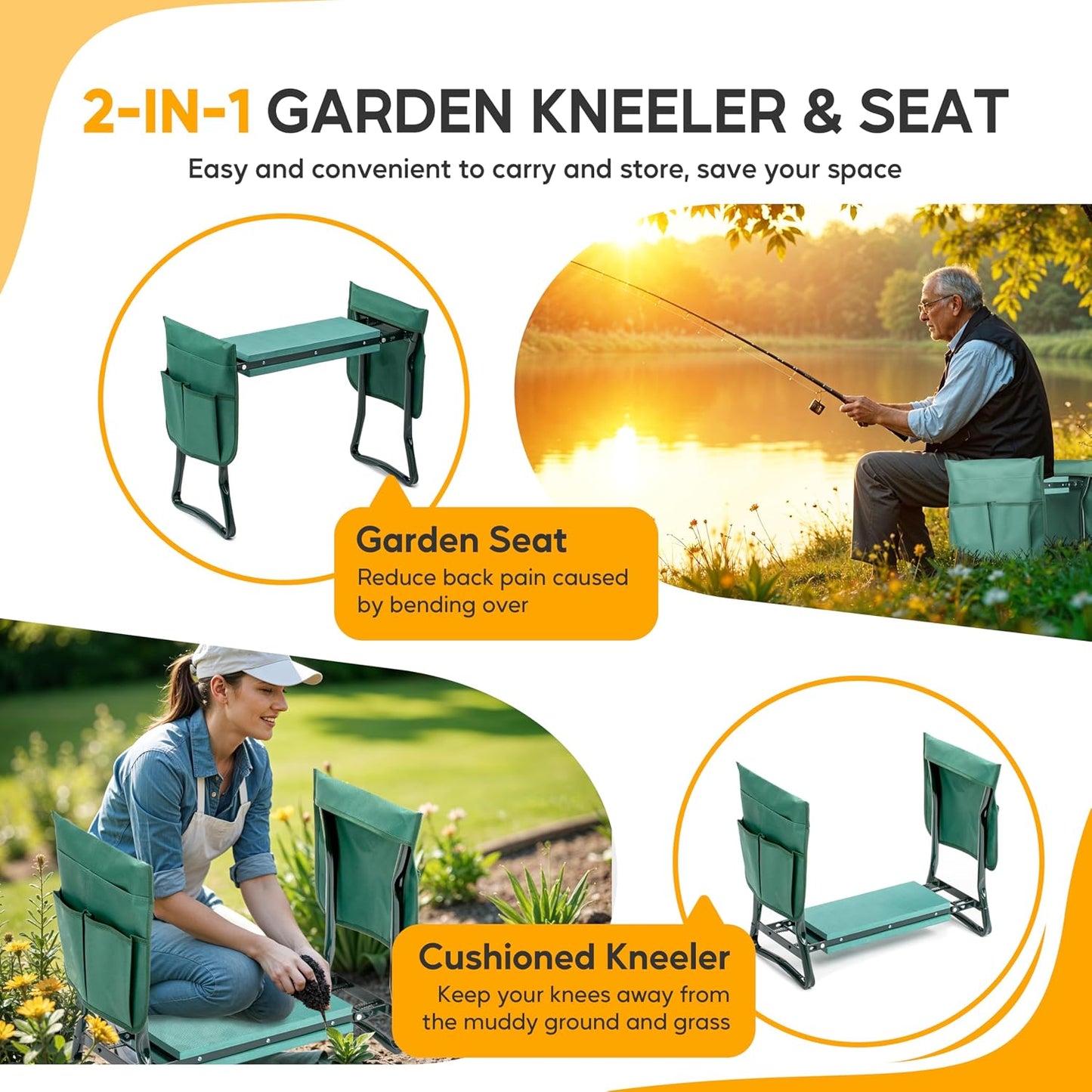 Garden Kneeler Seat Foldable Kneeling Stool Foam Pad Bench