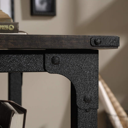Desk Steel Metal Wood Two Drawers & Open Shelf Pedestal Desk
