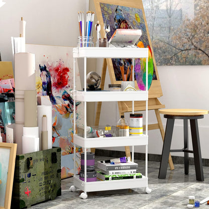 Rolling Utility Cart Slide Out Organizer 4-Tier Shelf Trolley