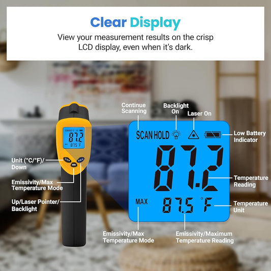 Infrared Thermometer Temp Control Tool,-50 To 450C, Yellow