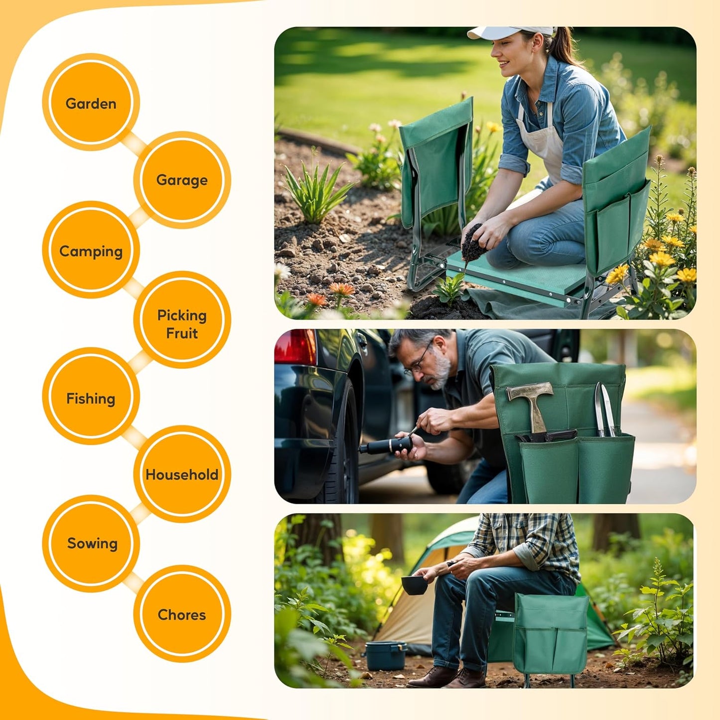 Garden Kneeler Seat Foldable Kneeling Stool Foam Pad Bench