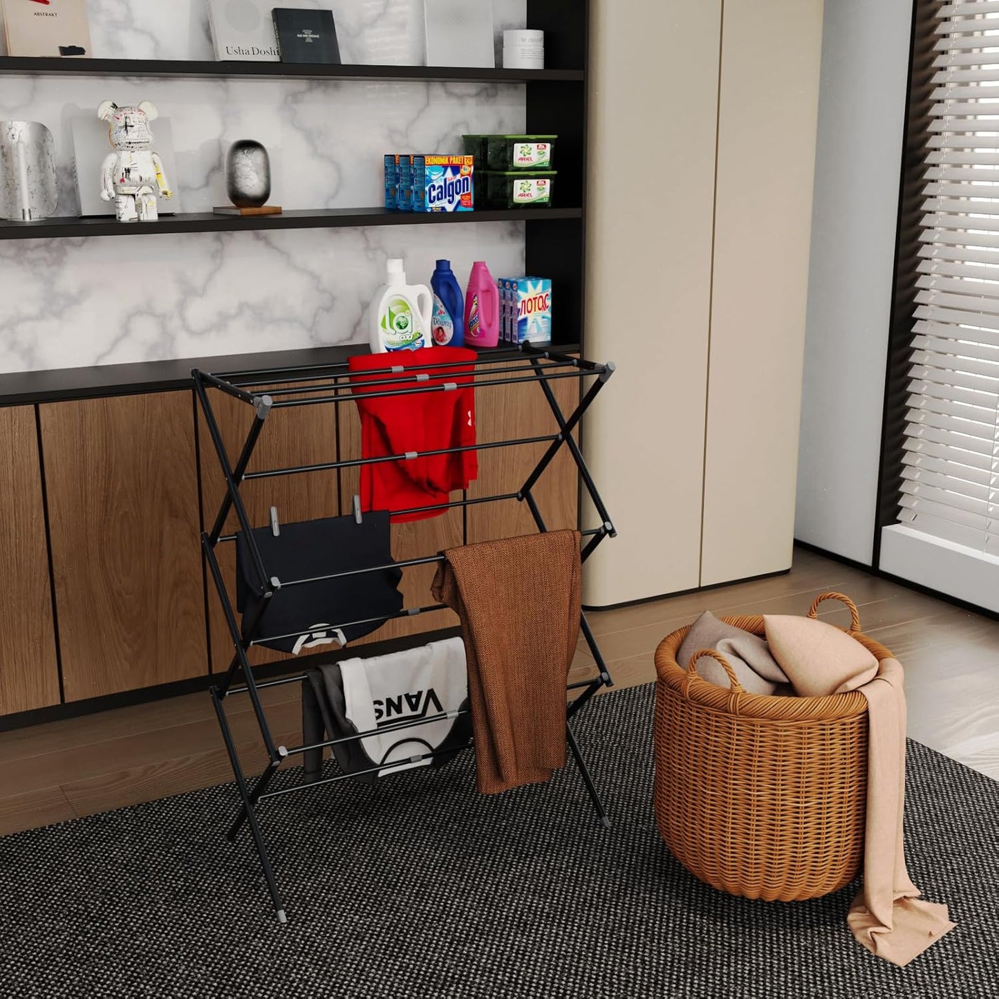 Drying Rack Laundry Foldable Small Collapsible Dry Rack (Black)