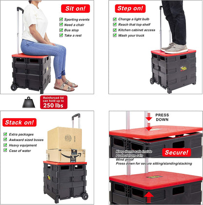 Quik Cart Collapsible Rolling Crate on Wheels Tote Basket Seat