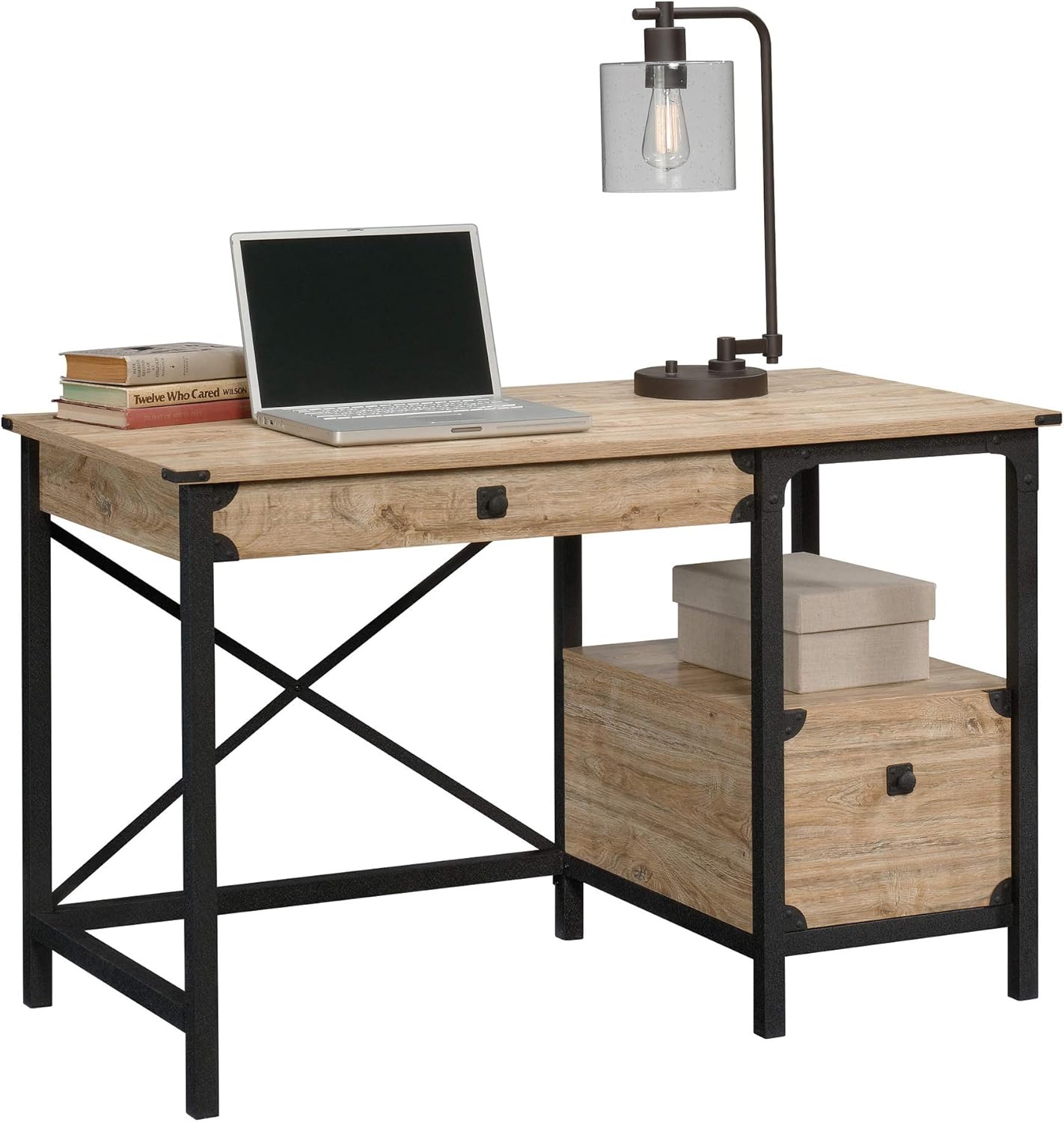 Office Desk Storage Drawers & Open Shelf Study Pedestal Desk