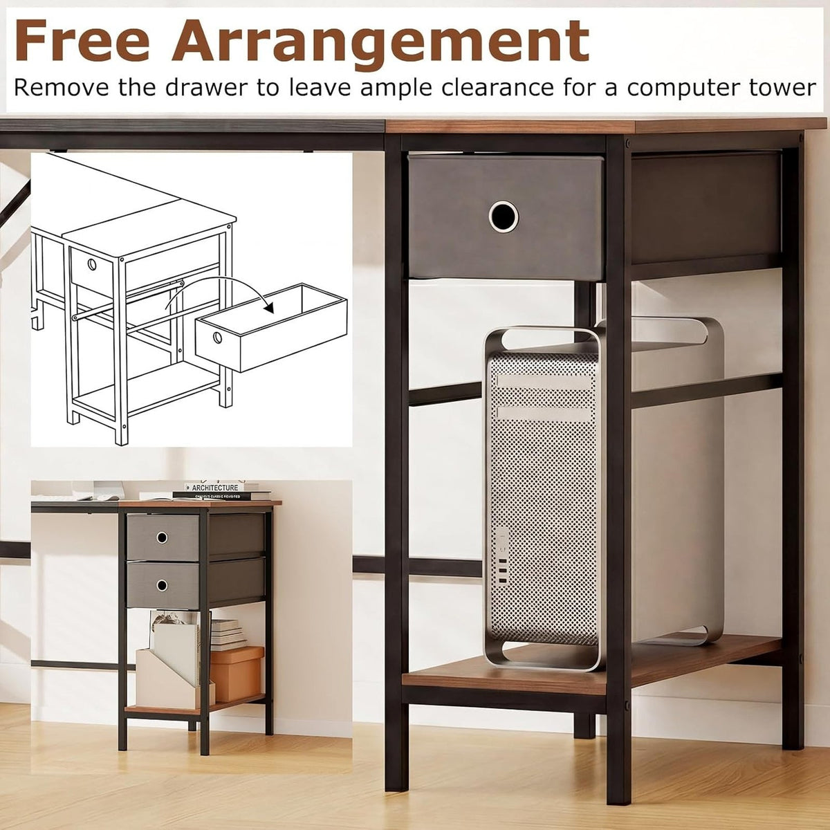 Computer Desk 2-Fabric Drawer Open Shelf 48"W Metal Frame Desk