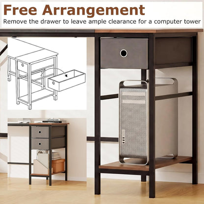 Computer Desk 2-Fabric Drawer Open Shelf 48"W Metal Frame Desk