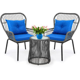 Patio Chair & Table Set Wicker Rattan 3Pcs Outdoor Bistro Set