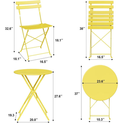Bistro Set 3-Pcs Folding Garden Steel Frame Bistro Set, Yellow