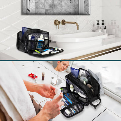 Leather Travel Bag Water-Resistant Clip-on Buckles Toiletry Bag