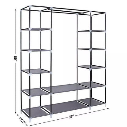 Portable Closet Wardrobe Rack Storage Organizer Fabric, Grey