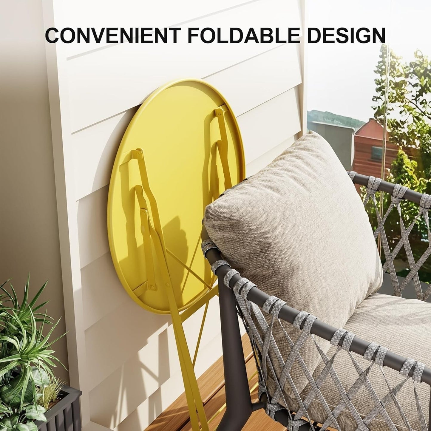 Bistro Set 3-Pcs Folding Garden Steel Frame Bistro Set, Yellow