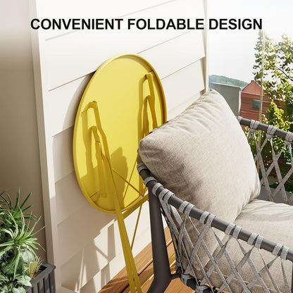 Bistro Set 3-Pcs Folding Garden Steel Frame Bistro Set, Yellow