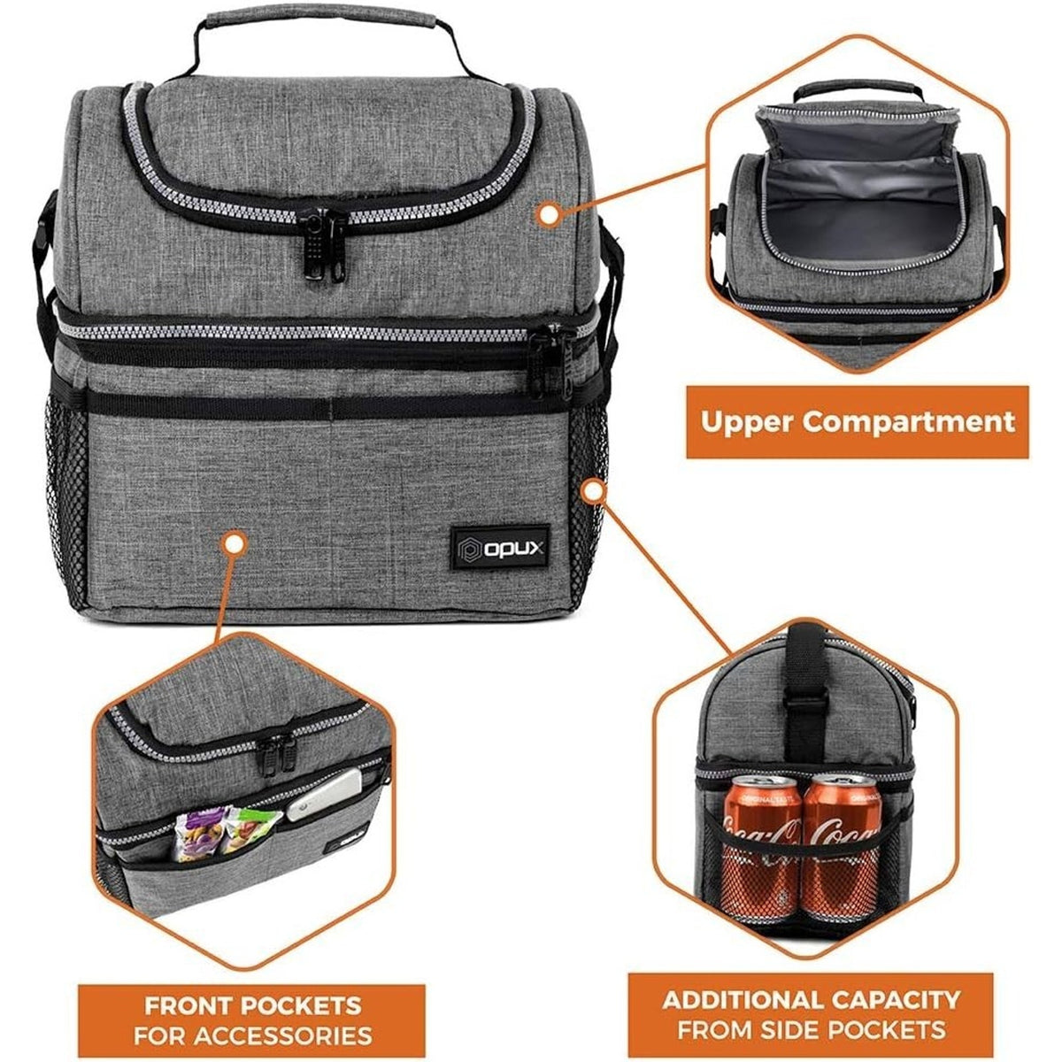 Lunch Box Insulated 10L Dual Compartment Cooler Soft Bag, Gray
