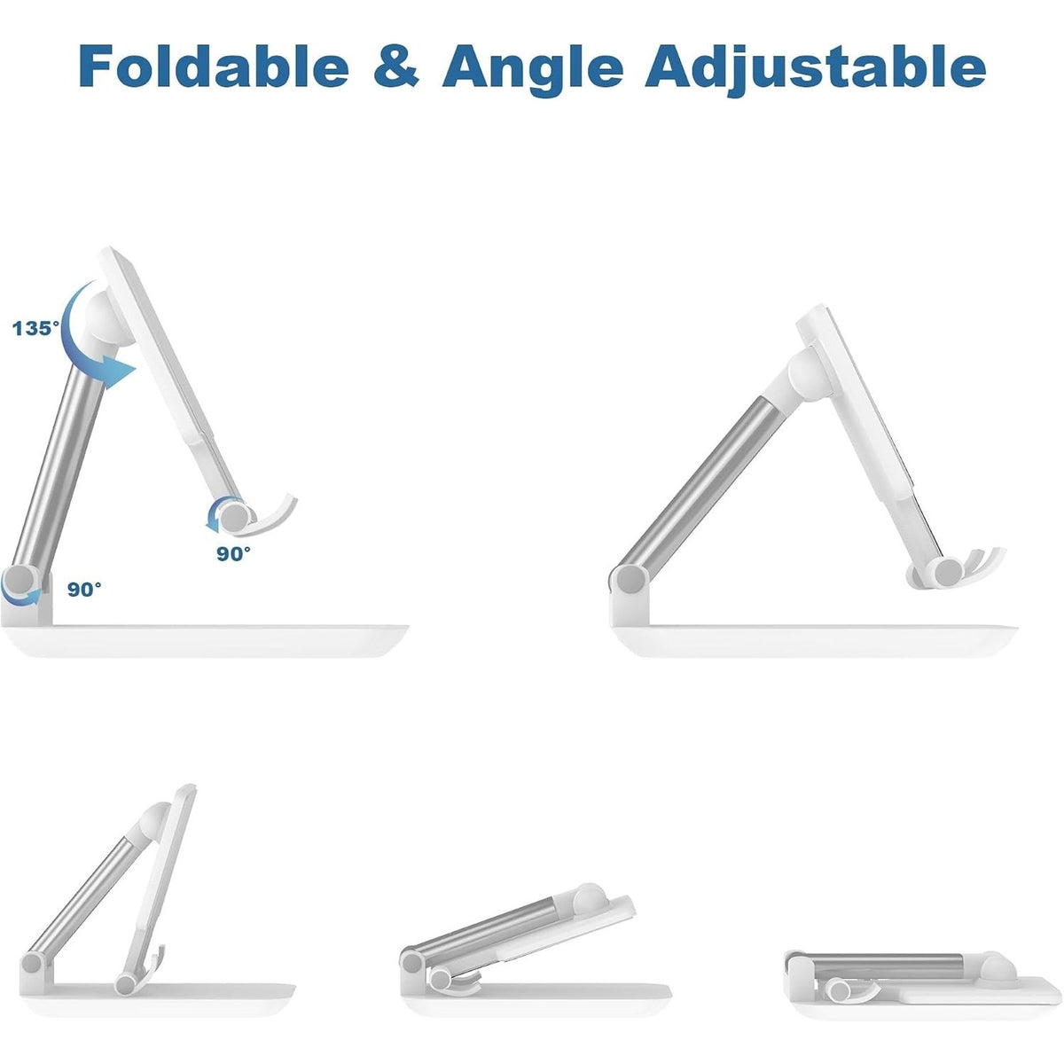 Foldable Stand Phone Adjustable Height Angle Desk Stand, White