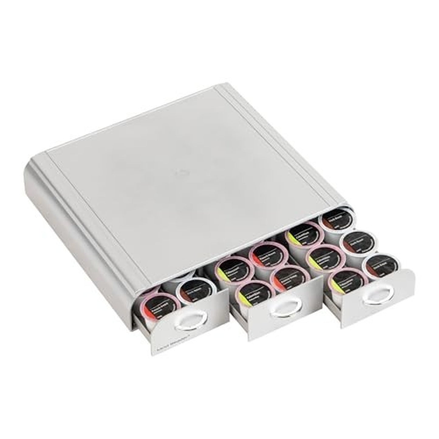 Coffee Pod Organizer 3-Drawers Countertop 36-Pod Holder, Silver