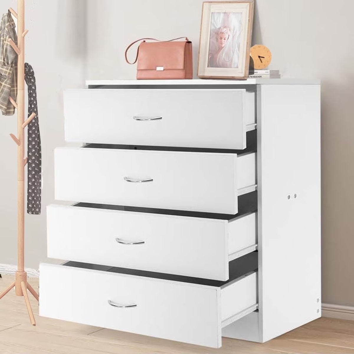Storage Cabinet 4 Drawer Dresser Hallway Chest Organizer, White