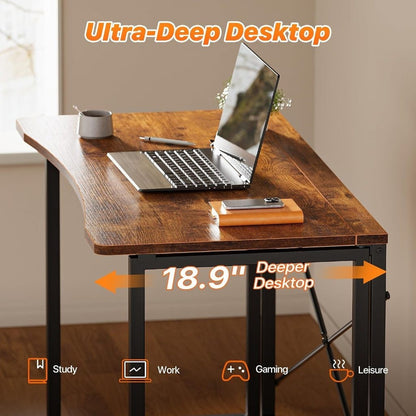 Foldable Computer Desk 39.4"W Small Space Table, Rustic Brown