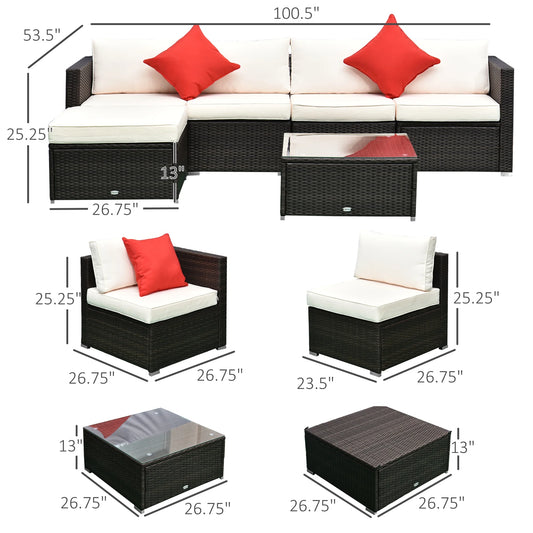 6-Piece Outdoor Patio Rattan Wicker Furniture Sofa Set W/Cushions