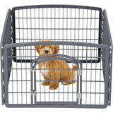 Pet Playpen Fence Enclosure Plastic 4-Panel W/Gate Door, Gray