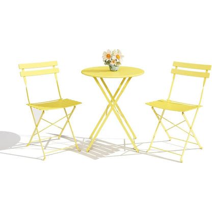 Bistro Set 3-Pcs Folding Garden Steel Frame Bistro Set, Yellow