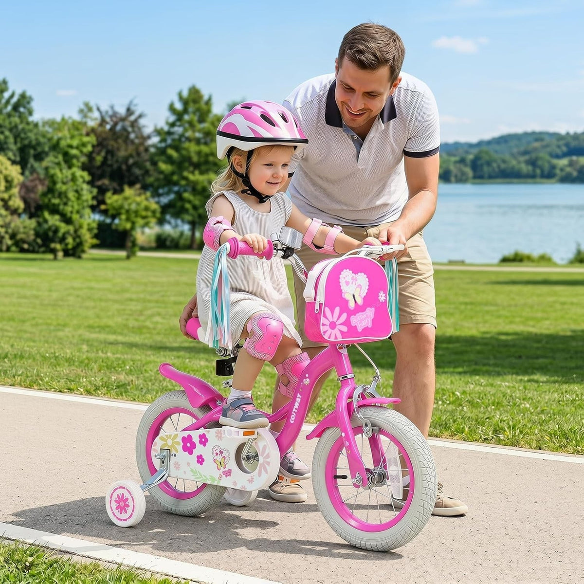 Bike 3-8 Girls 12" Wheels Bike w/ Front Bag Streamers Train Bike