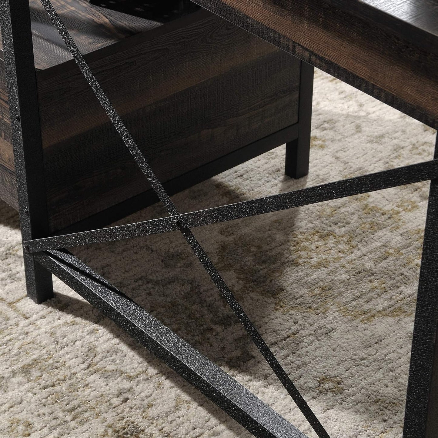 Desk Steel Metal Wood Two Drawers & Open Shelf Pedestal Desk