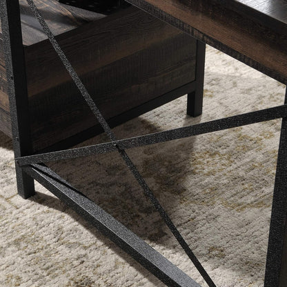 Desk Steel Metal Wood Two Drawers & Open Shelf Pedestal Desk