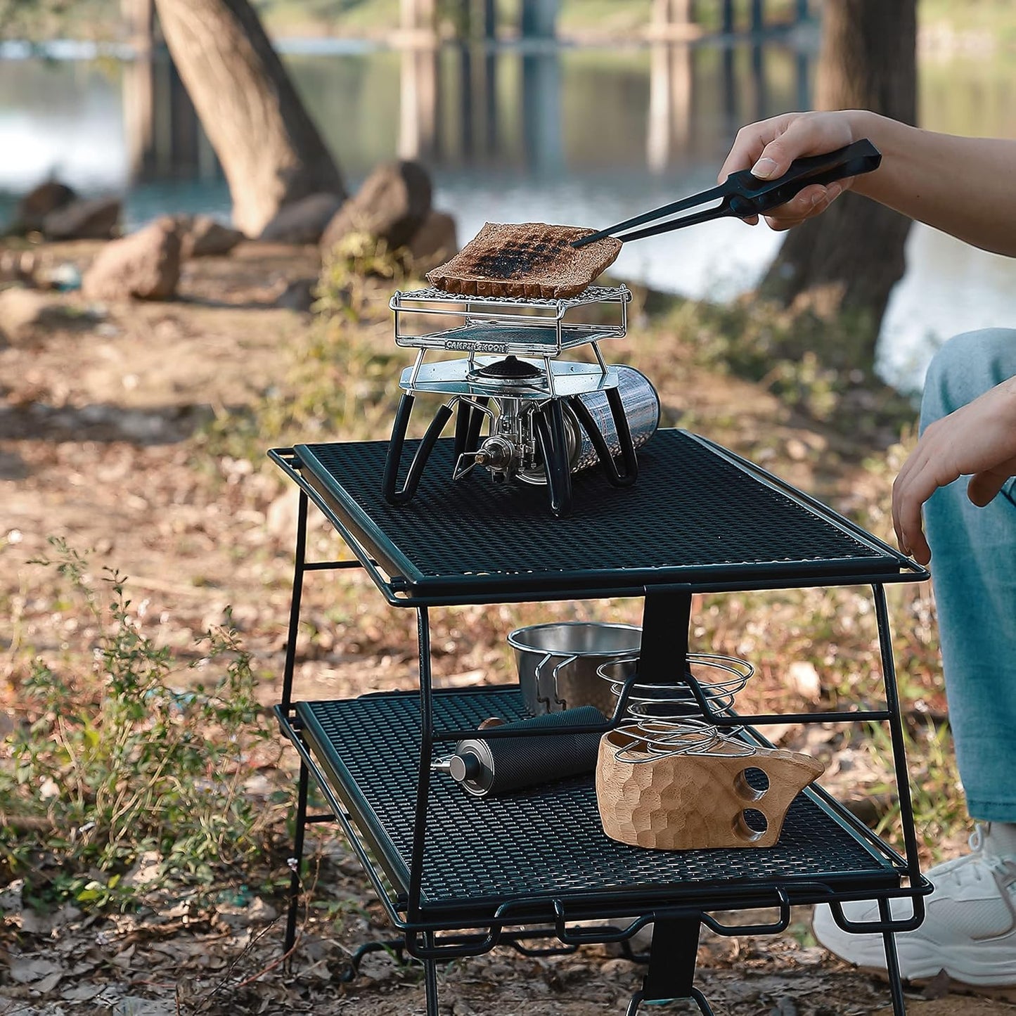 Foldable Campfire Grill Rack Steel Grill W/ Carrying Bag, 2pcs