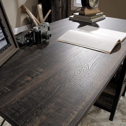 Desk Steel Metal Wood Two Drawers & Open Shelf Pedestal Desk