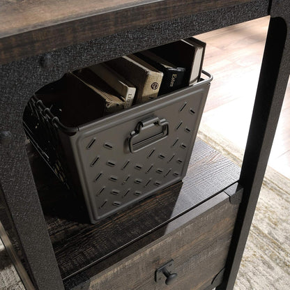 Desk Steel Metal Wood Two Drawers & Open Shelf Pedestal Desk