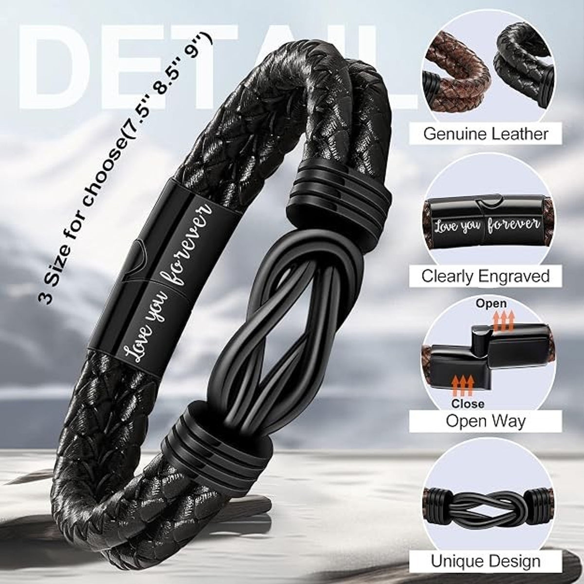 Men's Bracelet Leather Love You Forever To My Son Gift-Black