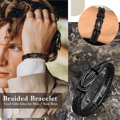 Men's Bracelet Leather Love You Forever To My Son Gift-Black