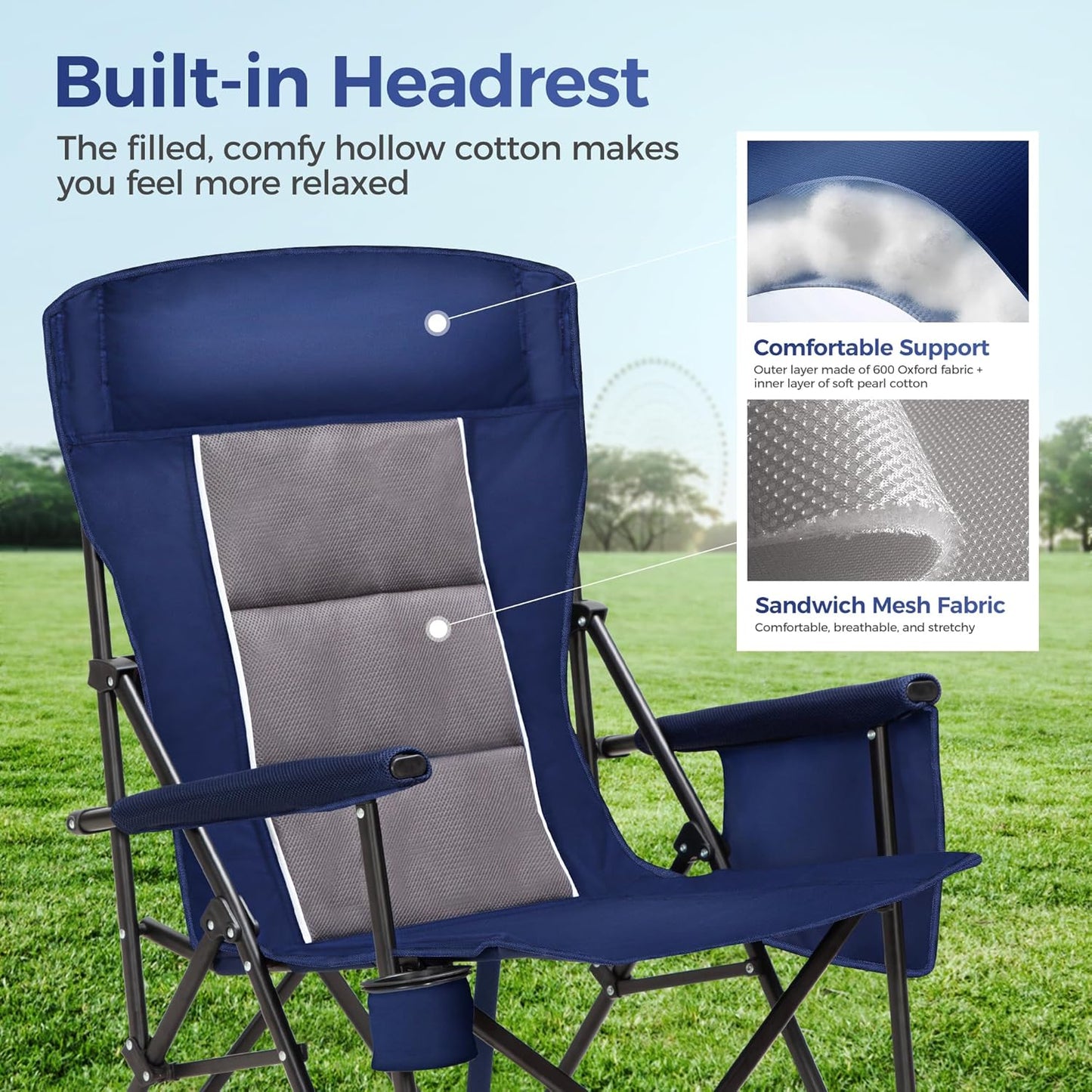 Camping Chairs Cup Holder Folding Portable Armrest Chair, 2 Pack