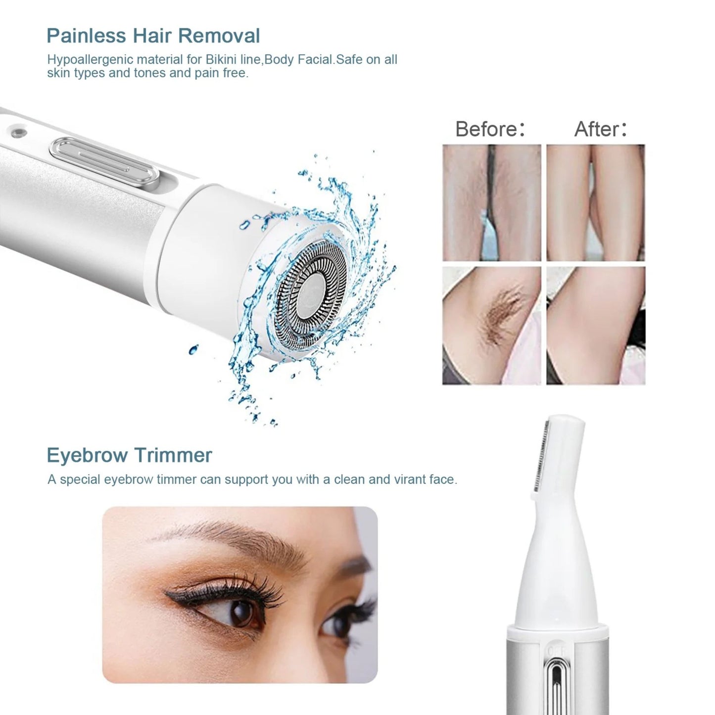 Women 4 IN 1 Grooming Kit Remover Nose Bikini Trimmer, Silver