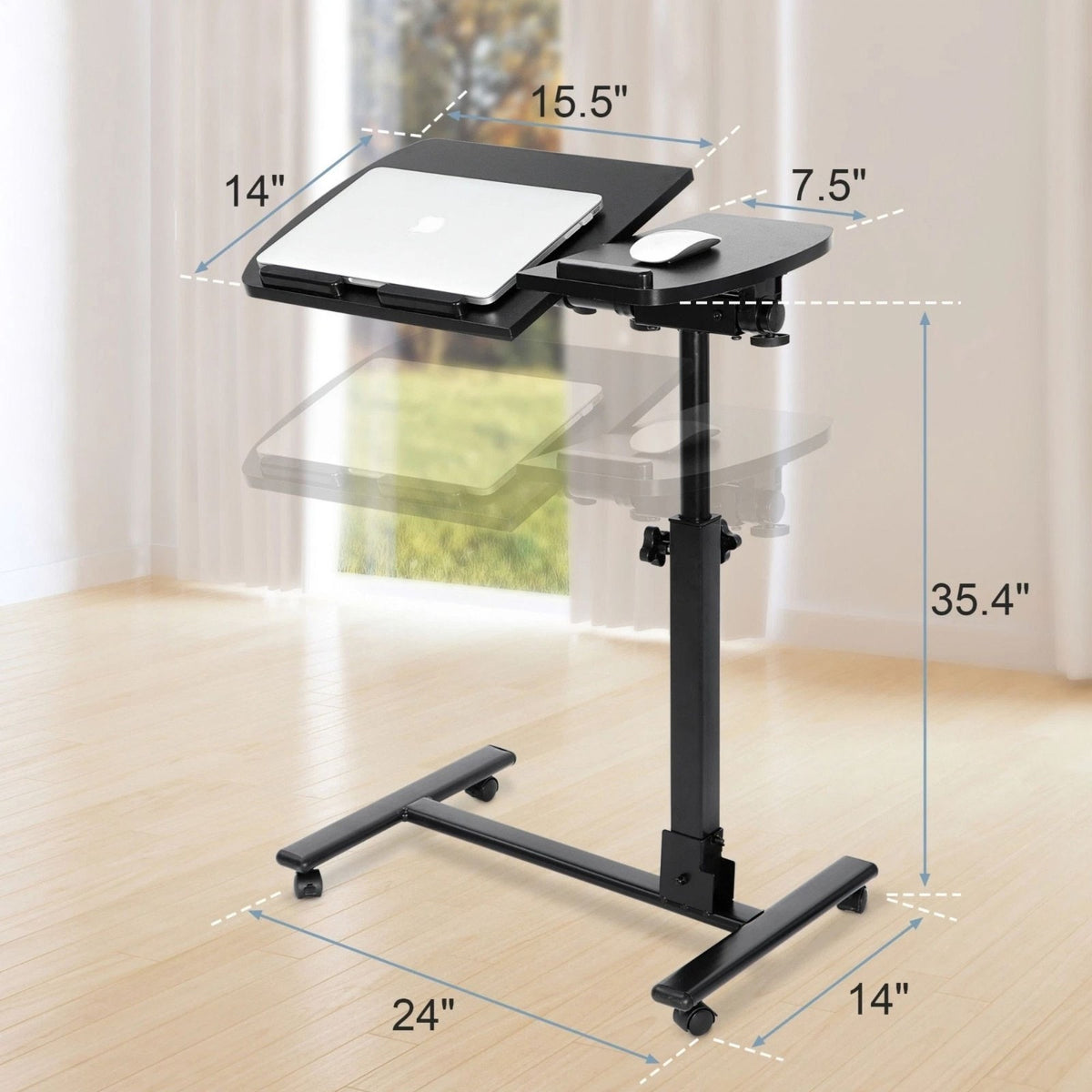 Rolling Desk Adjustable Height Laptop Desk W/Mousepad Desk, Black