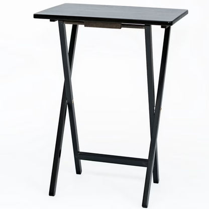 Folding Trays Storage Rack & 2 Tray Table 3-Piece Set, Black